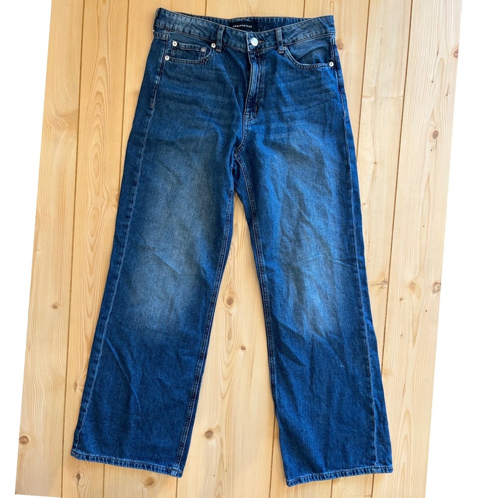 Aeropostale Women High Rise Wide Leg Blue Jeans Y2K Boho 29x31 Medium Wash Denim
